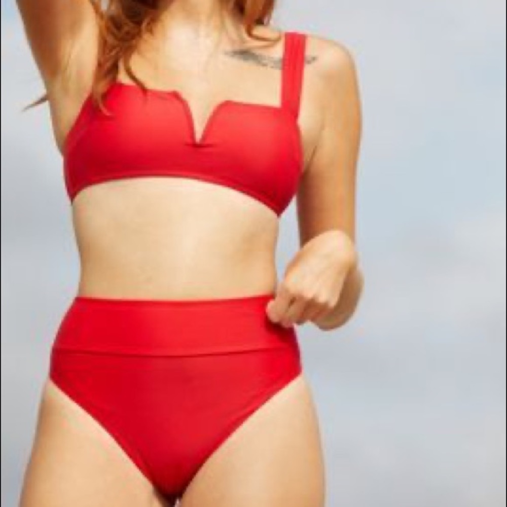 Aerie Red V Bandeau Bikini Set